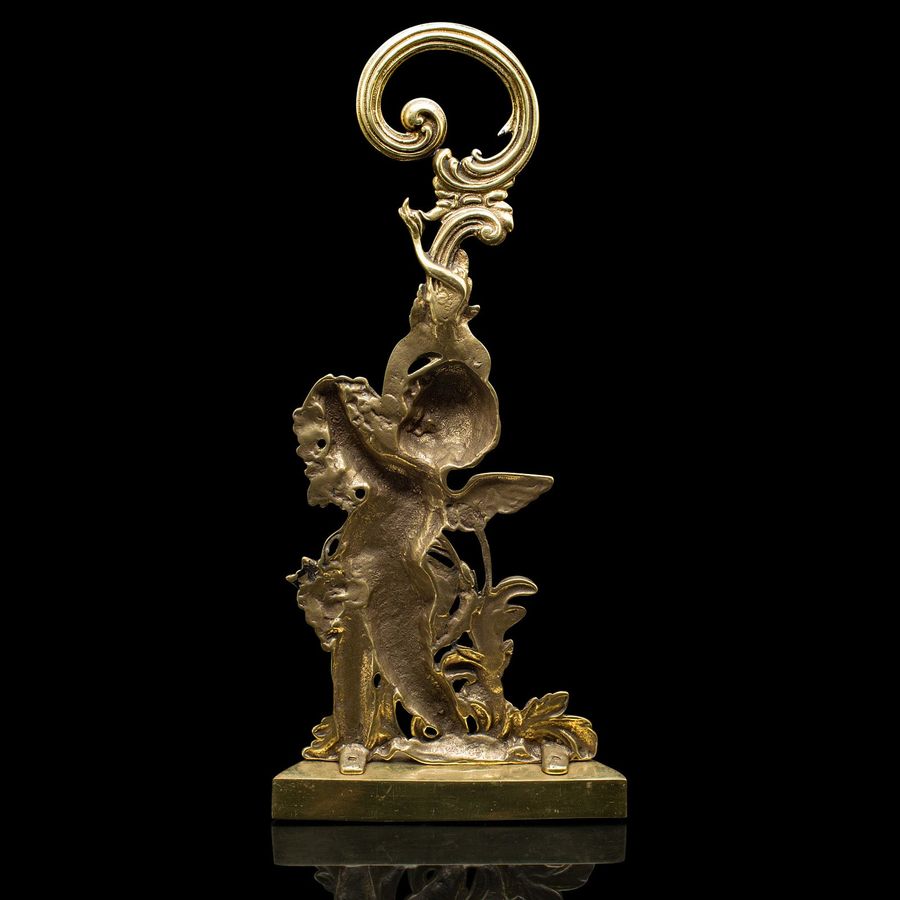 Antique Antique Putto Doorstop, English, Brass, Cherub, Door Keeper, Victorian, C.1900