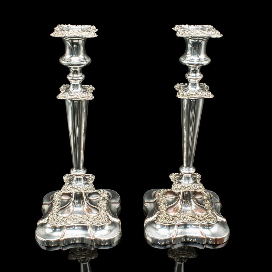 Antique Tall Pair, Antique Candlesticks, English, Silver Plated Candle Sconce, Edwardian