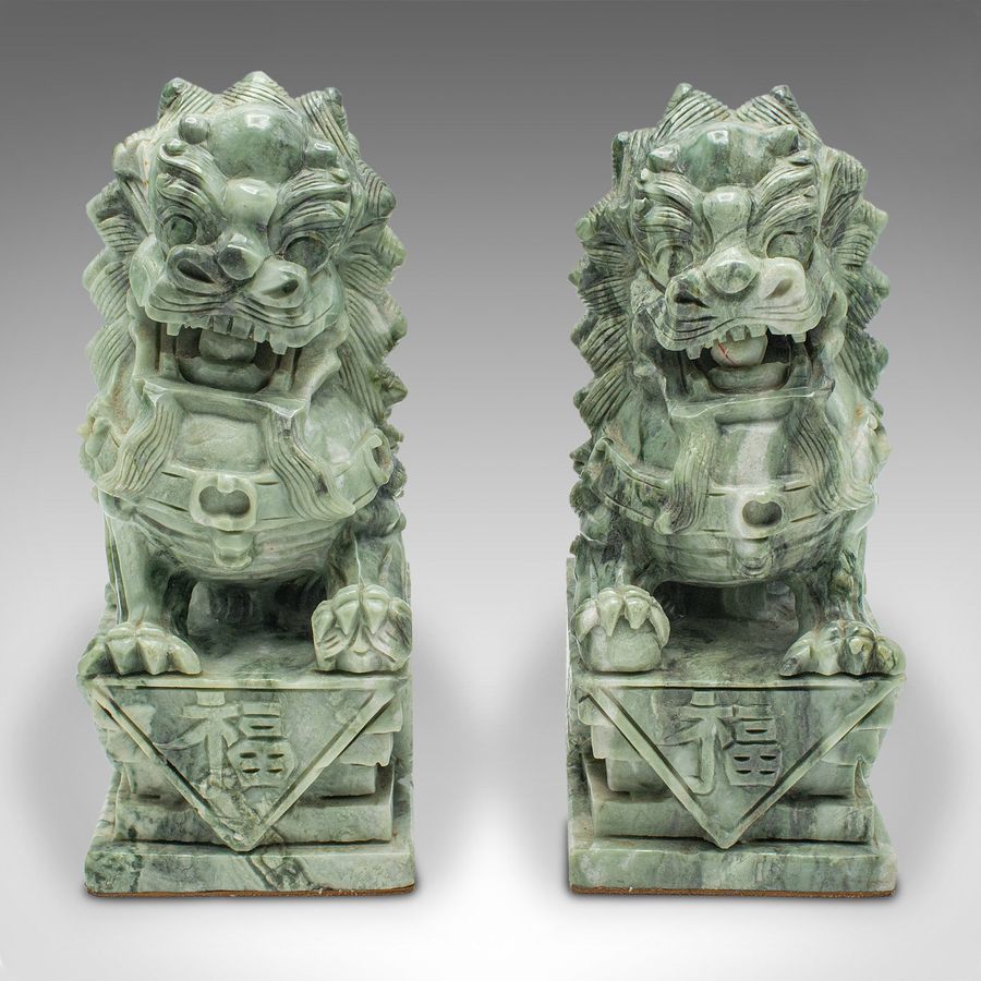 Antique Pair Of Antique Oriental Bookends, Chinese, Jade Marble, Dog of Fo, Victorian