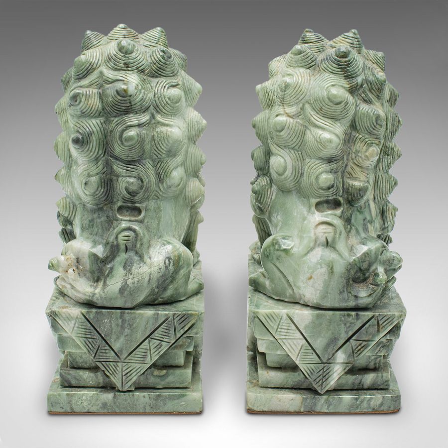 Antique Pair Of Antique Oriental Bookends, Chinese, Jade Marble, Dog of Fo, Victorian