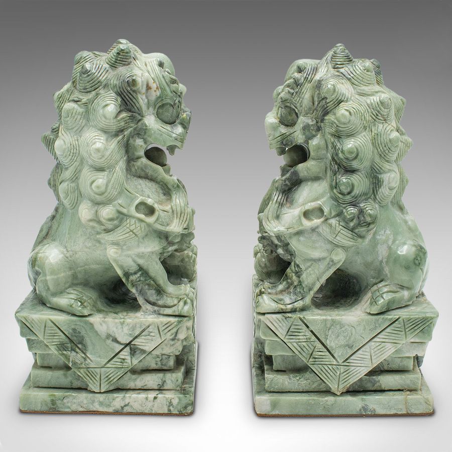 Antique Pair Of Antique Oriental Bookends, Chinese, Jade Marble, Dog of Fo, Victorian