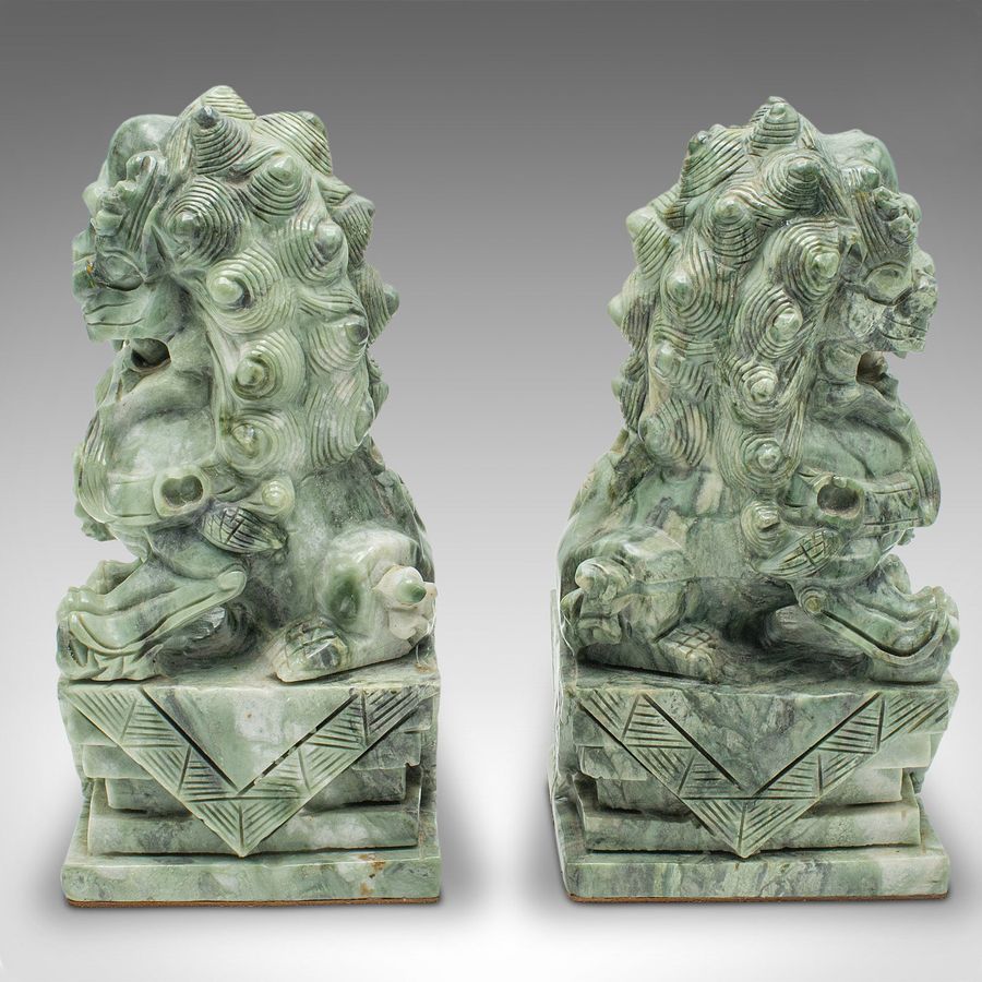 Antique Pair Of Antique Oriental Bookends, Chinese, Jade Marble, Dog of Fo, Victorian