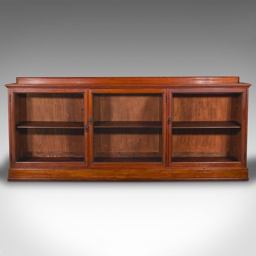 Antique 7' Wide Antique Museum Bookcase, Glazed Library Cabinet, Early Victorian, C.1840