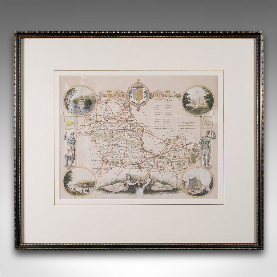 Antique Antique County Map, Berkshire, English Framed Lithograph, Cartography, Victorian