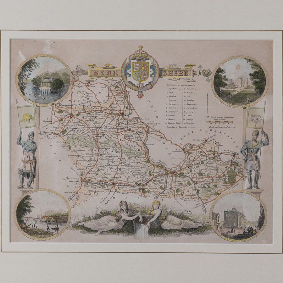 Antique Antique County Map, Berkshire, English Framed Lithograph, Cartography, Victorian