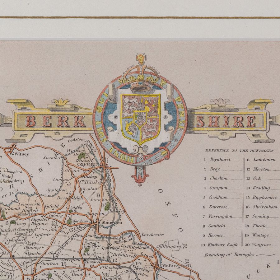 Antique Antique County Map, Berkshire, English Framed Lithograph, Cartography, Victorian