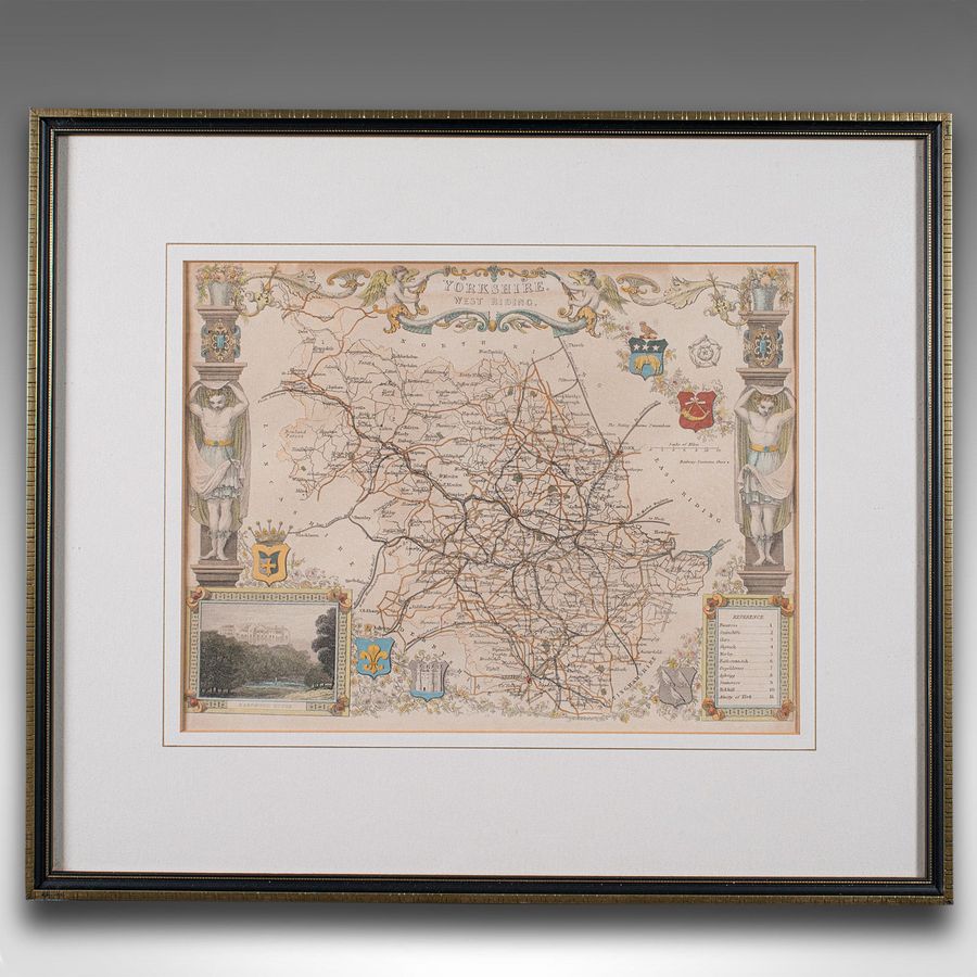 Antique Antique West Yorkshire Map, English, Framed Lithography, Cartography, Victorian