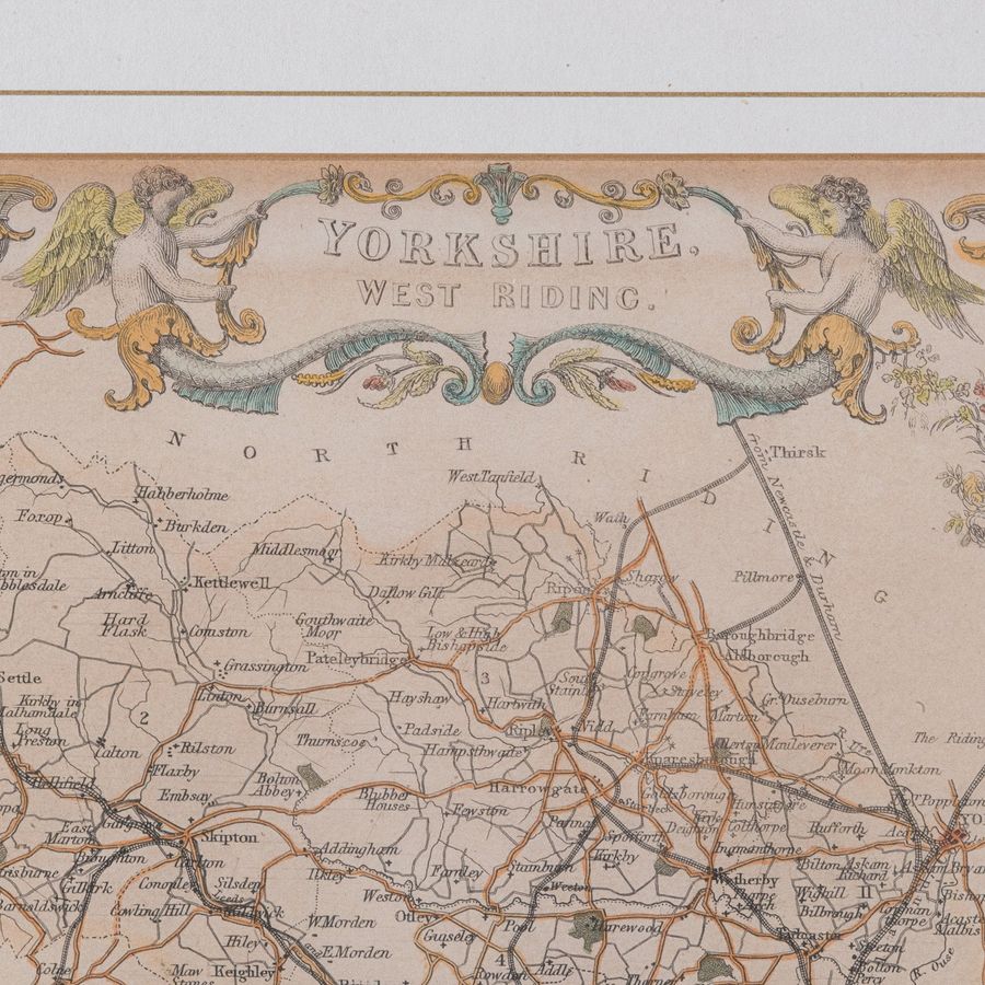 Antique Antique West Yorkshire Map, English, Framed Lithography, Cartography, Victorian