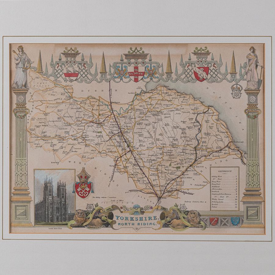 Antique Antique North Yorkshire Map, English, Framed Lithography, Cartography, Victorian