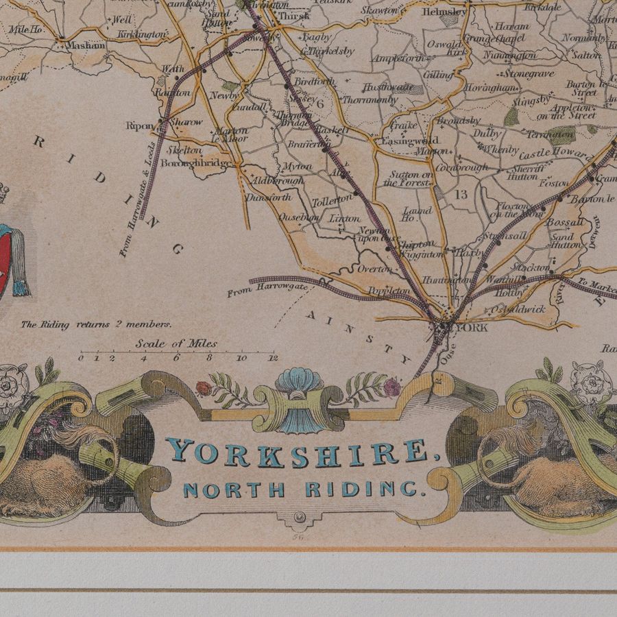 Antique Antique North Yorkshire Map, English, Framed Lithography, Cartography, Victorian