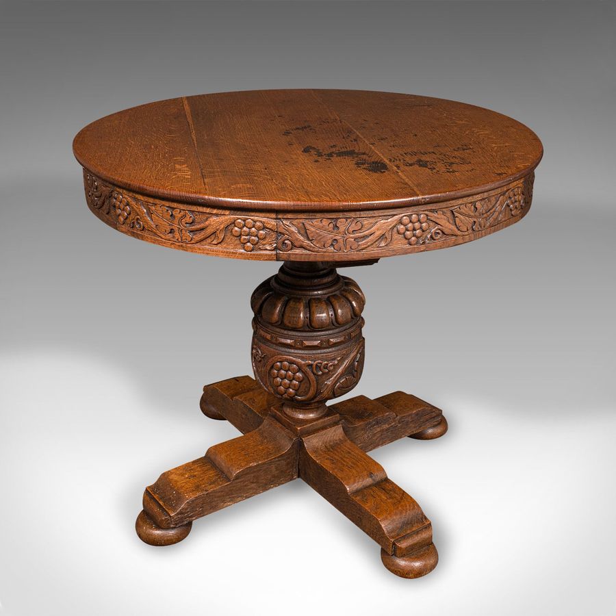 Antique Centre Table, English, Carved Oak, Gothic Revival, Victorian, Circa 1890