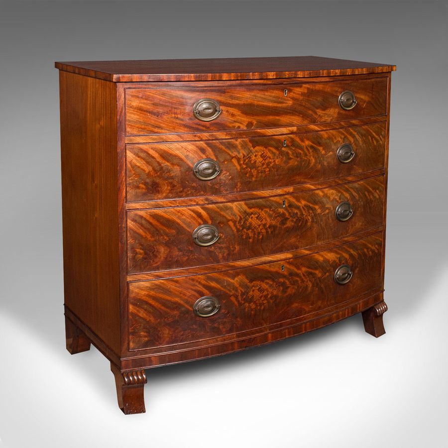 Large Antique Bow Front Chest of Drawers, American, Bedroom, Victorian, C.1860