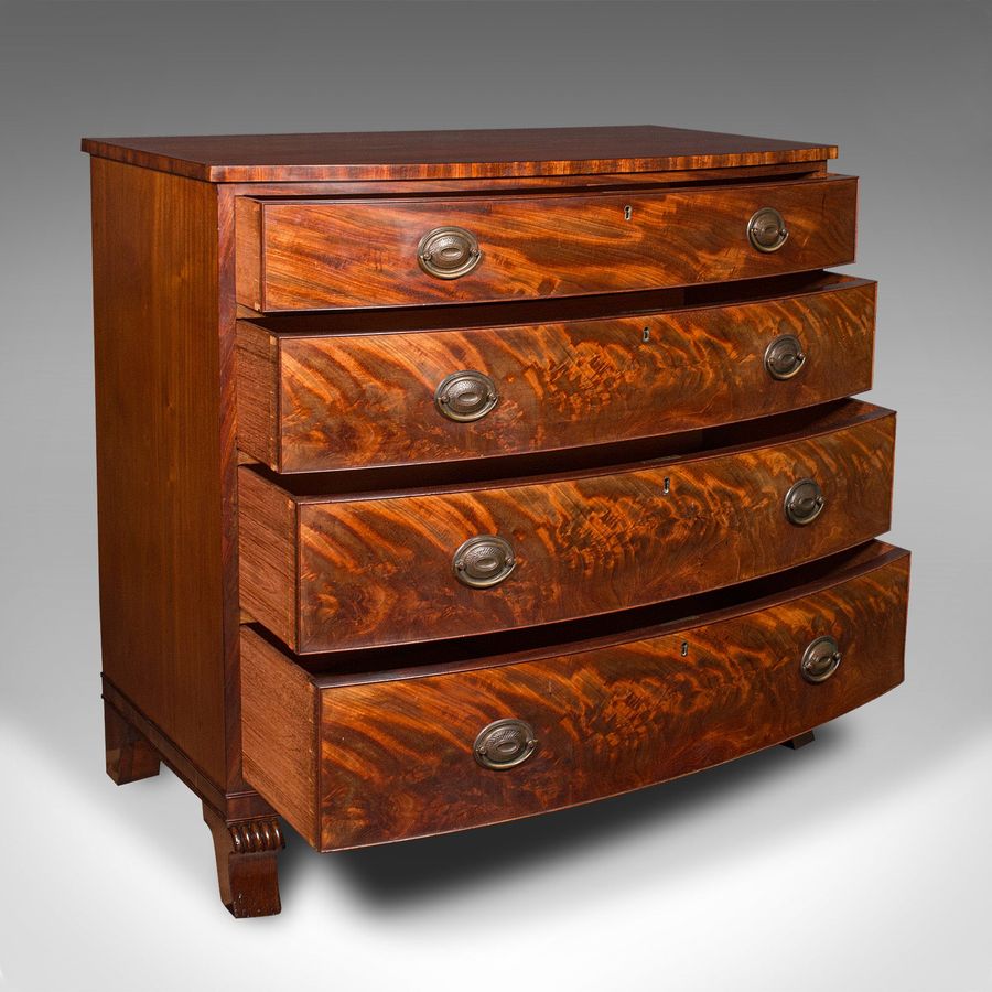 Antique Large Antique Bow Front Chest of Drawers, American, Bedroom, Victorian, C.1860