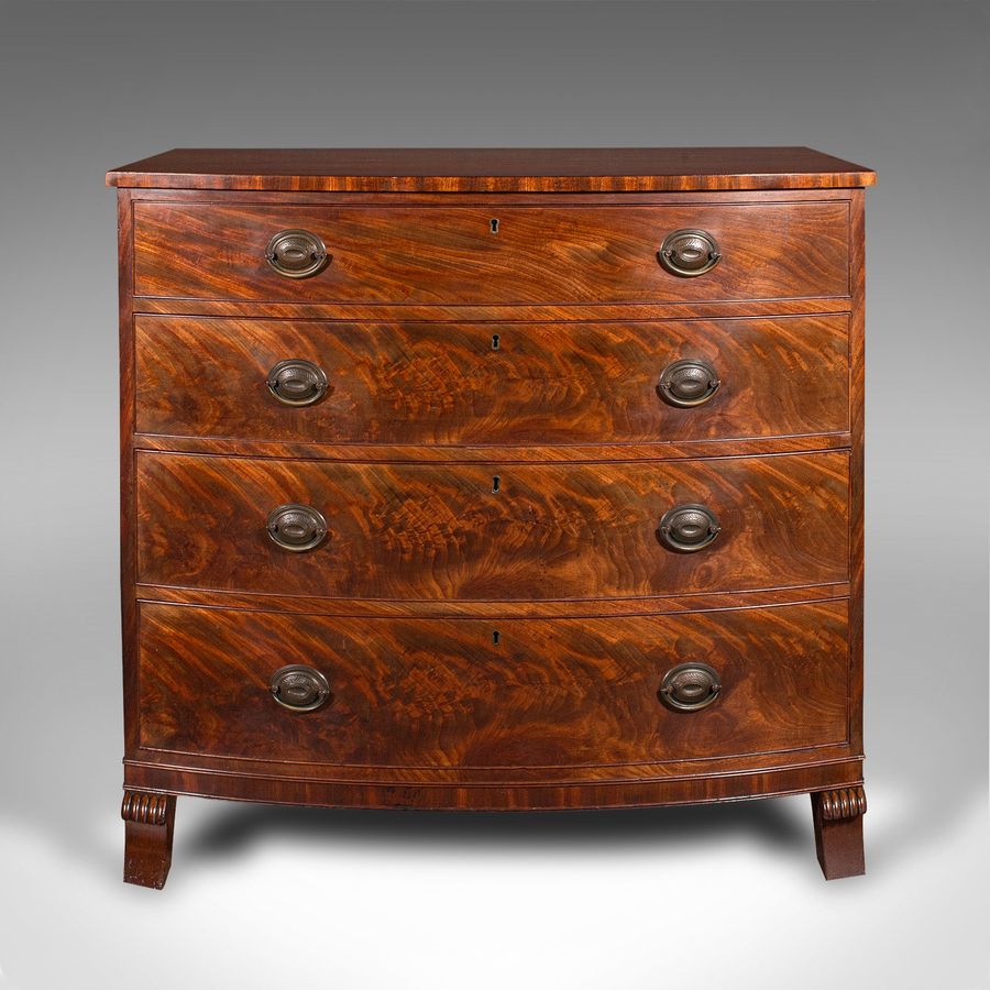 Antique Large Antique Bow Front Chest of Drawers, American, Bedroom, Victorian, C.1860