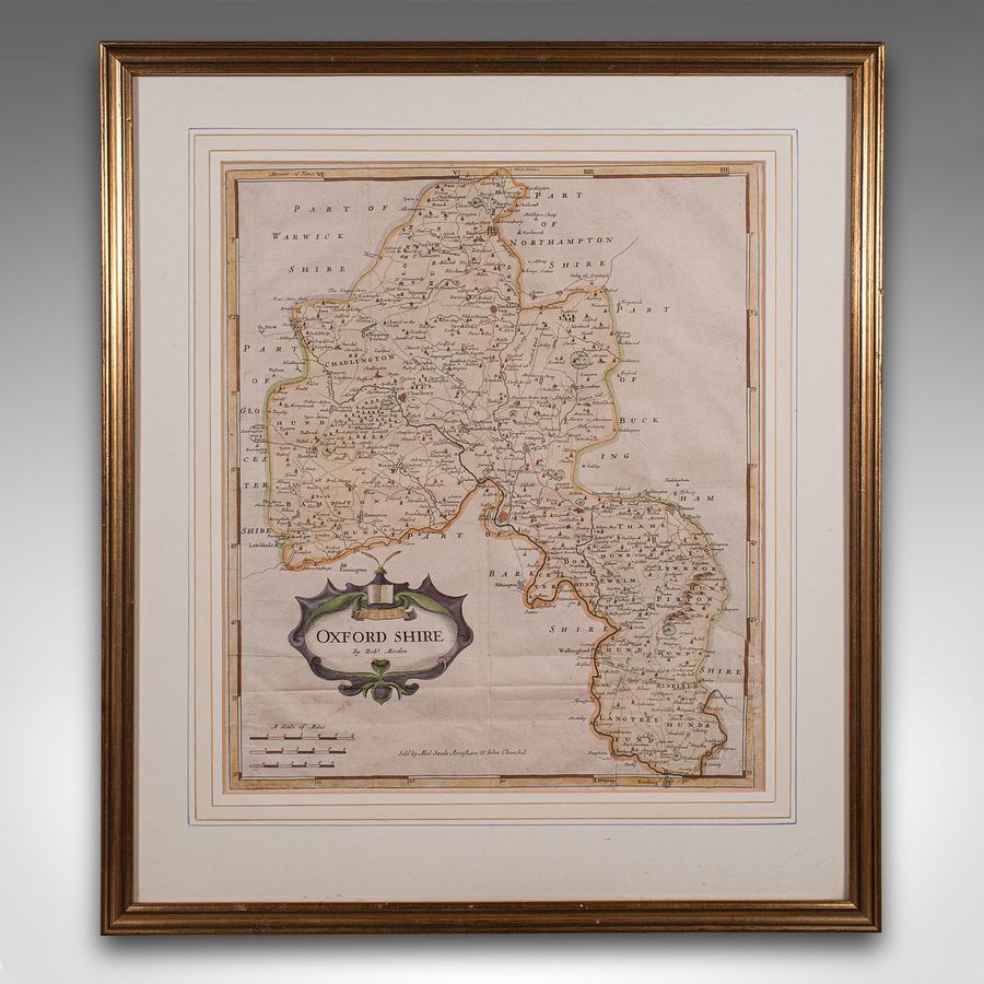 Antique Antique Lithography Map, Oxfordshire, English, Framed Cartography, Robert Morden