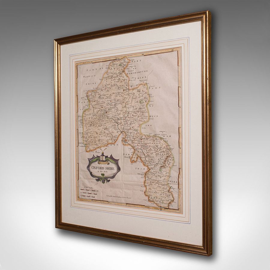 Antique Antique Lithography Map, Oxfordshire, English, Framed Cartography, Robert Morden