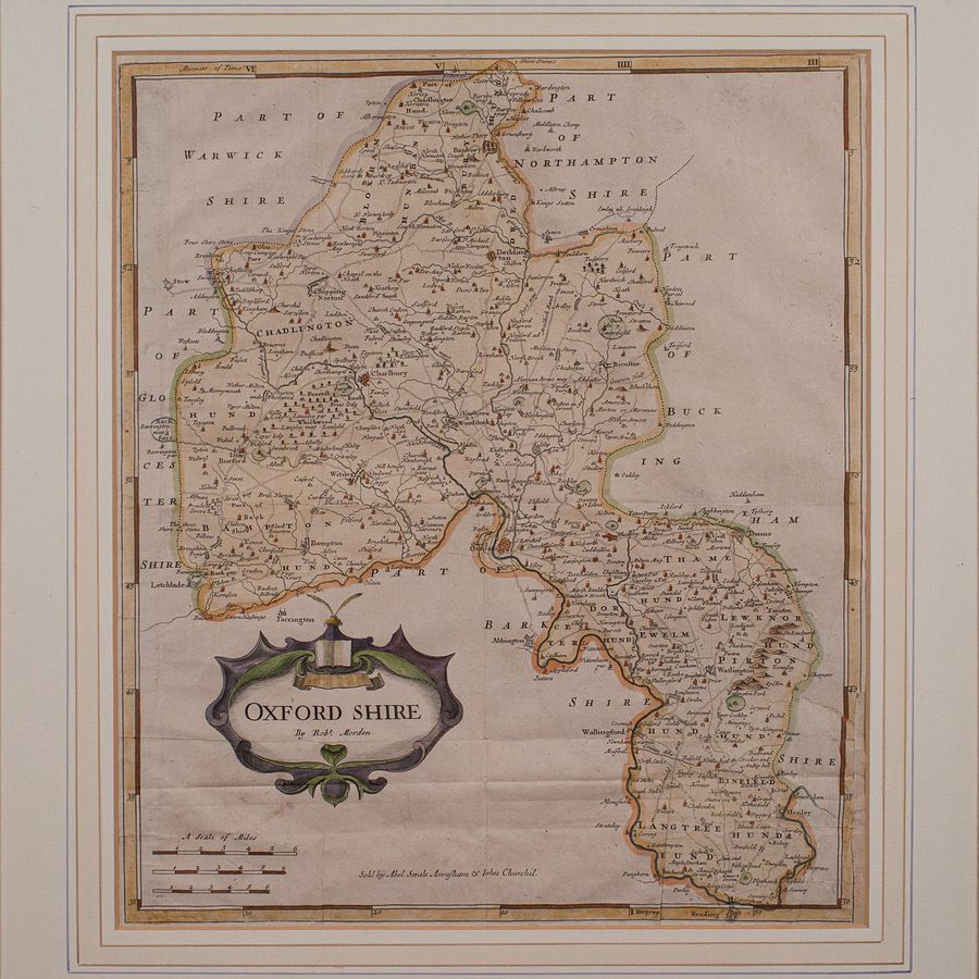 Antique Antique Lithography Map, Oxfordshire, English, Framed Cartography, Robert Morden