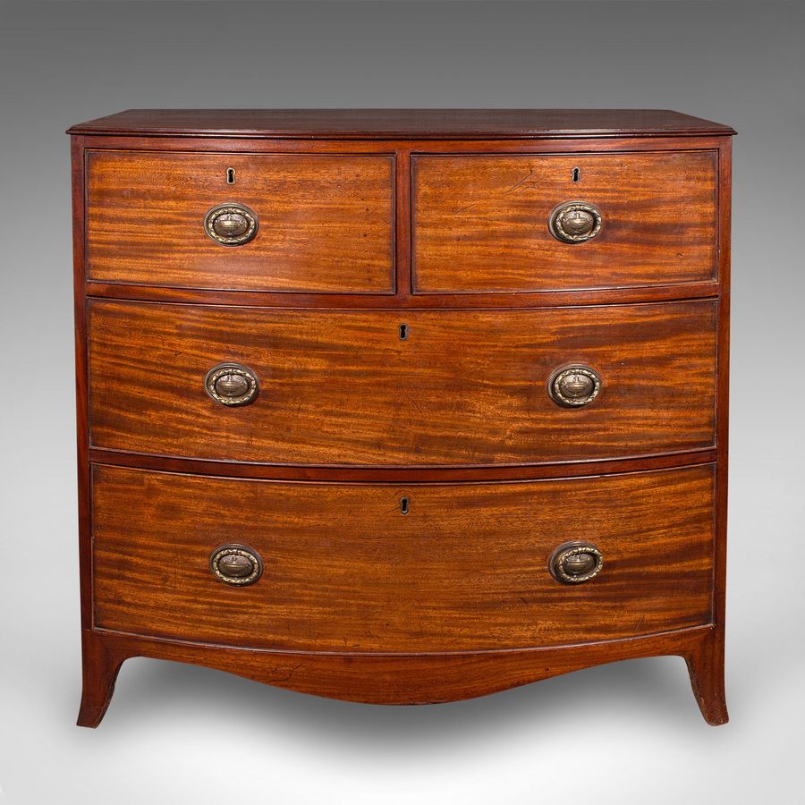 Antique Antique Bow Front Chest of Drawers, English, Bachelors, Bedroom, Georgian, 1790