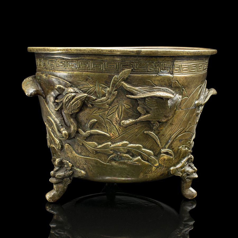 Antique Antique Oriental Planter Bowl, Chinese, Brass, Jardiniere Pot, Qing, Victorian