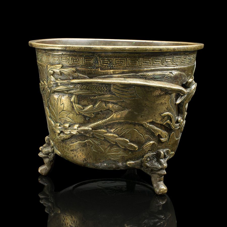 Antique Antique Oriental Planter Bowl, Chinese, Brass, Jardiniere Pot, Qing, Victorian