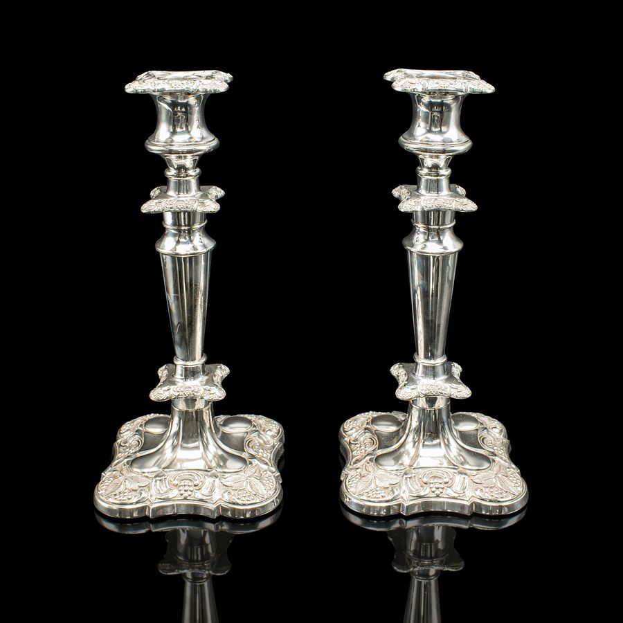 Antique Pair Of Antique Decorative Candlesticks, English, Silver Plate, Candle Sconce