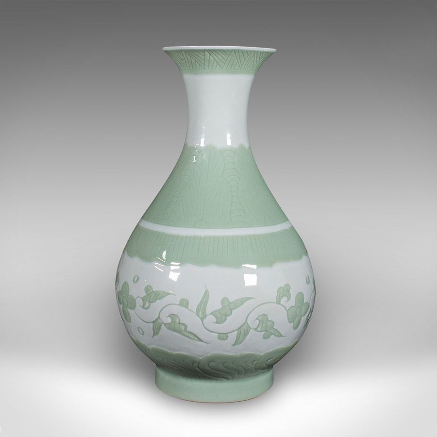 Antique Large Antique Baluster Flower Vase, Chinese, Celadon Ceramic, Bouquet, Victorian