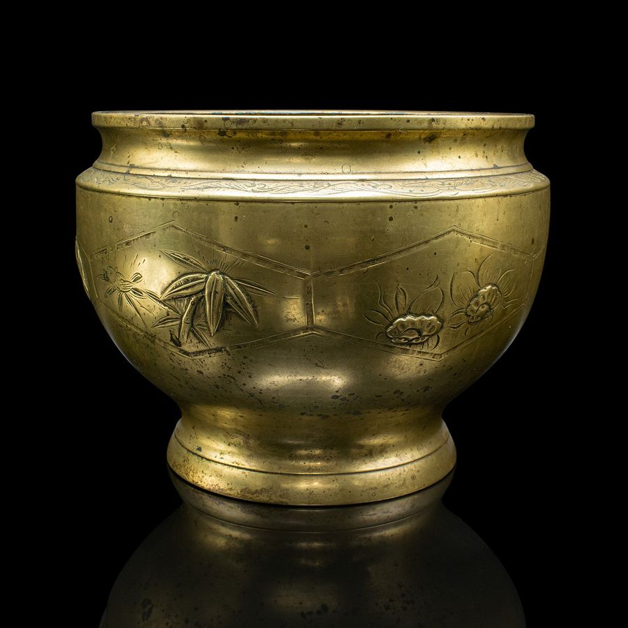 Antique Antique Decorative Jardiniere, Japanese, Brass, Planter Pot, Victorian, C.1870