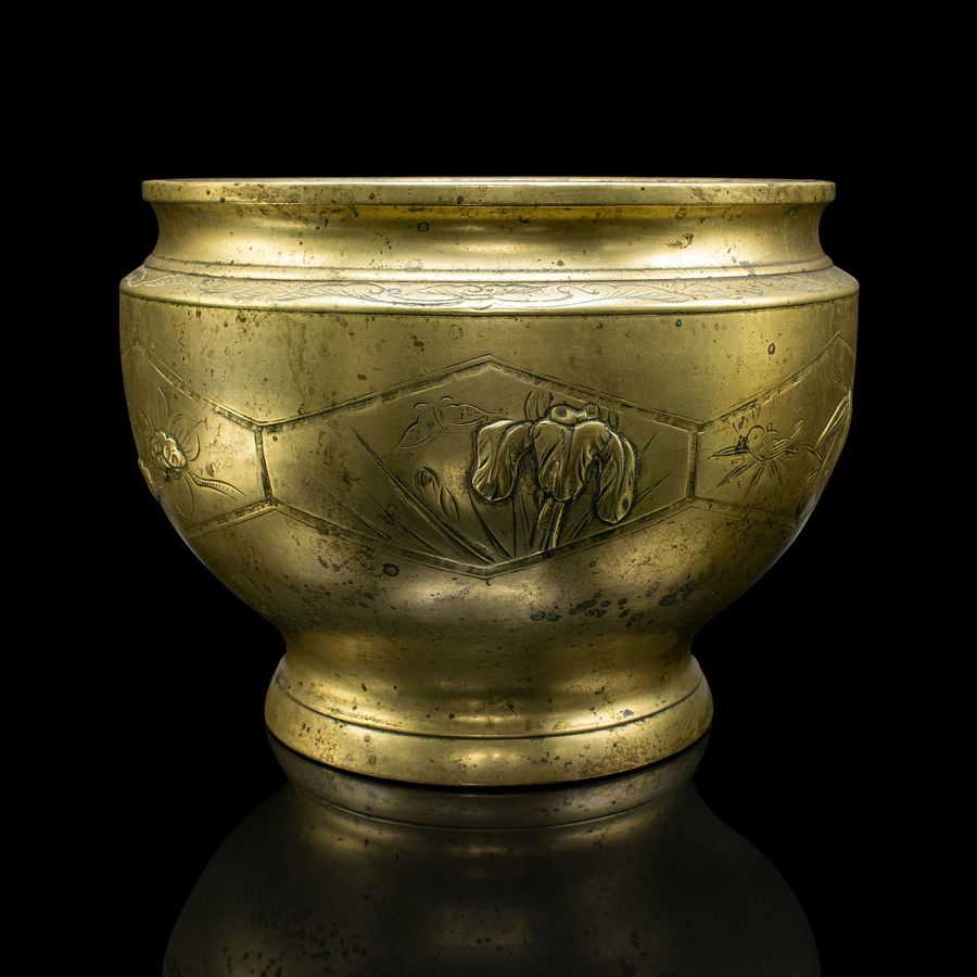 Antique Antique Decorative Jardiniere, Japanese, Brass, Planter Pot, Victorian, C.1870