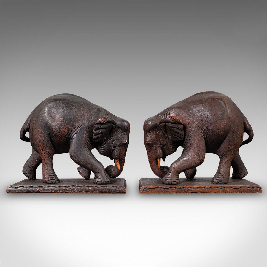 Antique Pair Of Antique Elephant Bookends, English, Book Rest, Home Library, Victorian