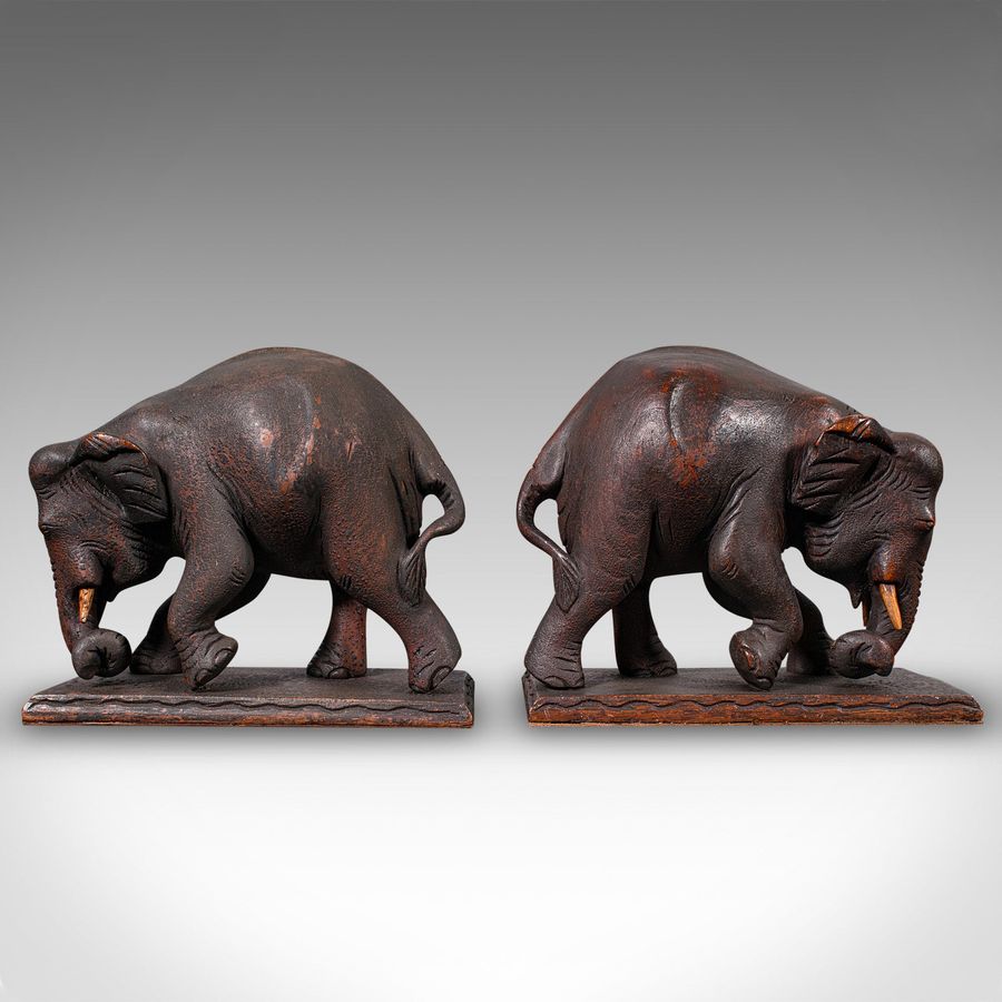 Antique Pair Of Antique Elephant Bookends, English, Book Rest, Home Library, Victorian