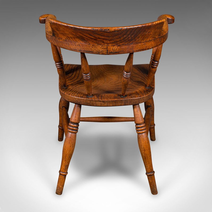 Antique Antique Captain's Desk Chair, English, Elm, Smoker's Bow, Elbow Seat, Victorian