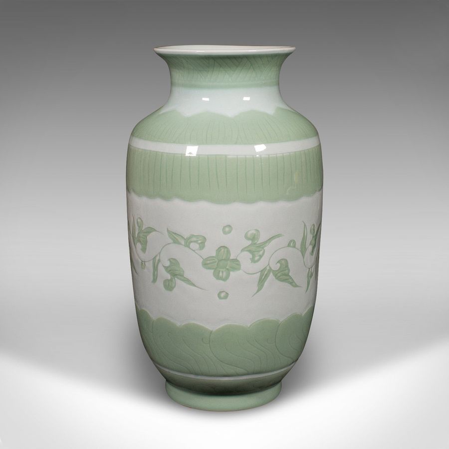 Antique Large Antique Flower Bouquet Vase, Chinese, Celadon Ceramic Urn, Victorian, 1900