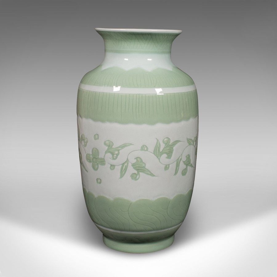 Antique Large Antique Flower Bouquet Vase, Chinese, Celadon Ceramic Urn, Victorian, 1900