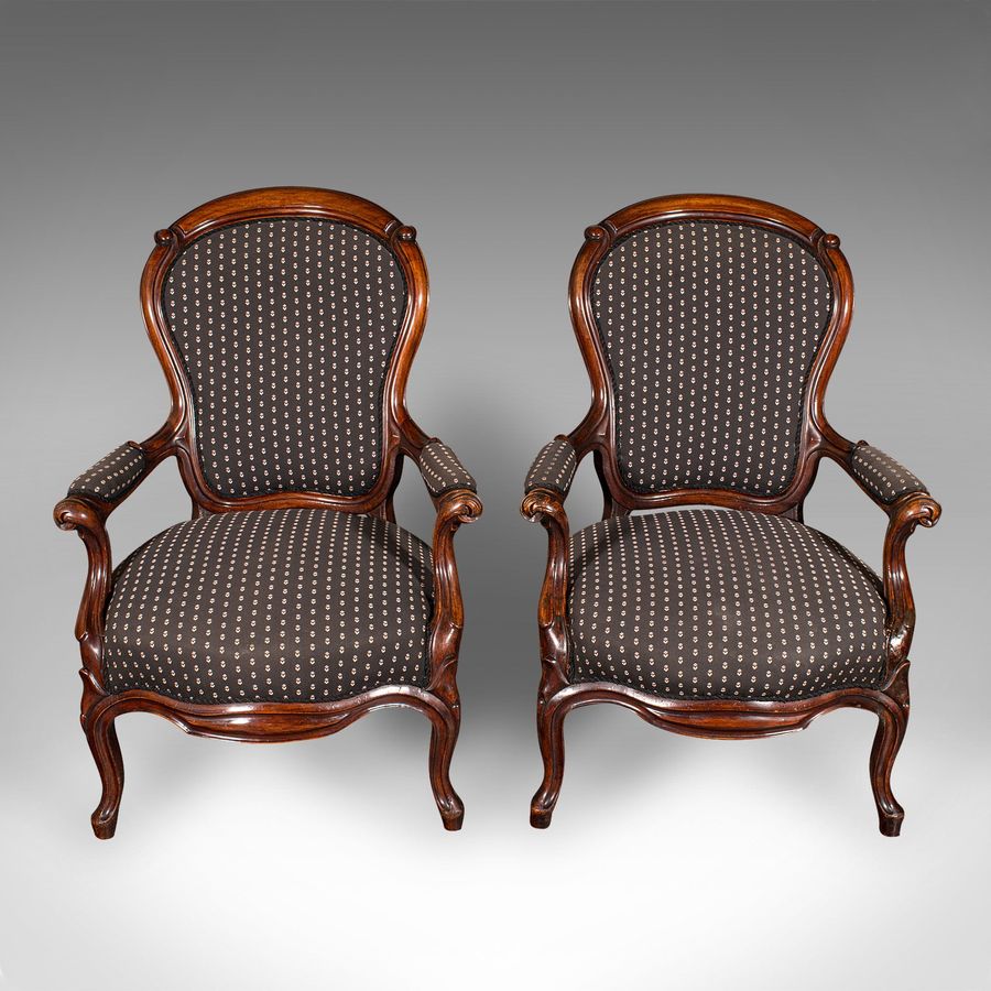 Antique Pair Of Antique Elbow Chairs, French, Morning Room Armchair, Victorian, C.1900