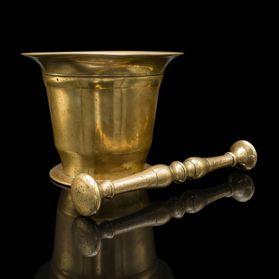 Antique Antique Chemist's Mortar & Pestle, English Brass Apothecary Aid, Victorian, 1850