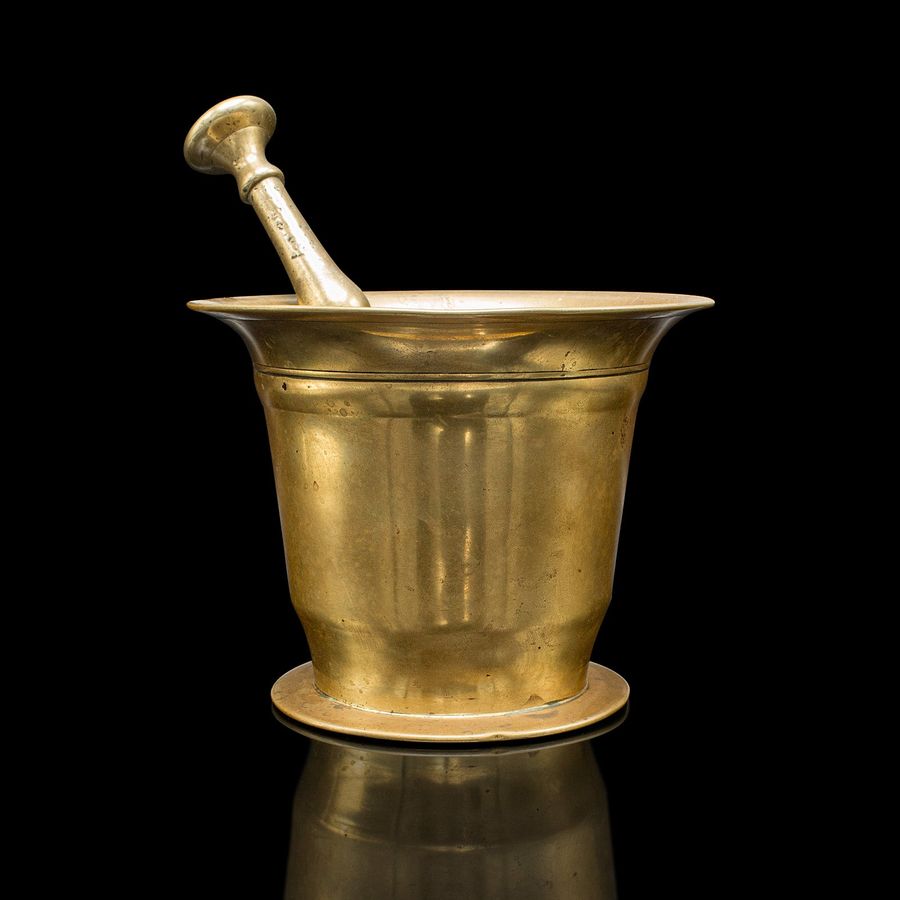 Antique Antique Chemist's Mortar & Pestle, English Brass Apothecary Aid, Victorian, 1850