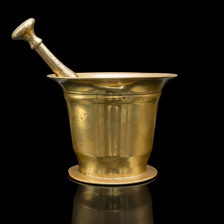 Antique Antique Chemist's Mortar & Pestle, English Brass Apothecary Aid, Victorian, 1850