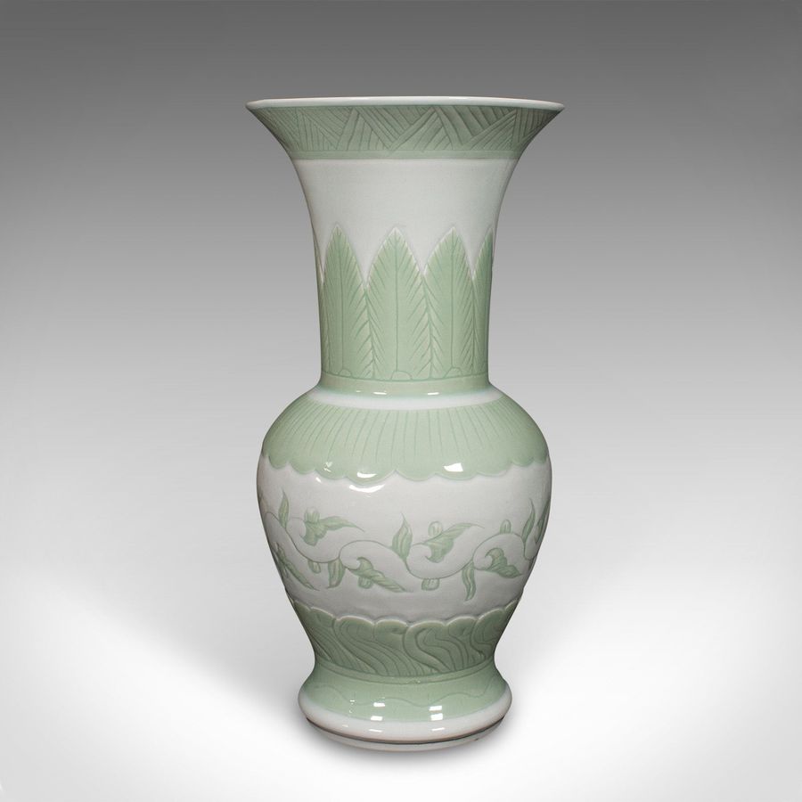 Antique Large Antique Flower Urn, Chinese, Celadon Ceramic Display Vase, Victorian, 1900