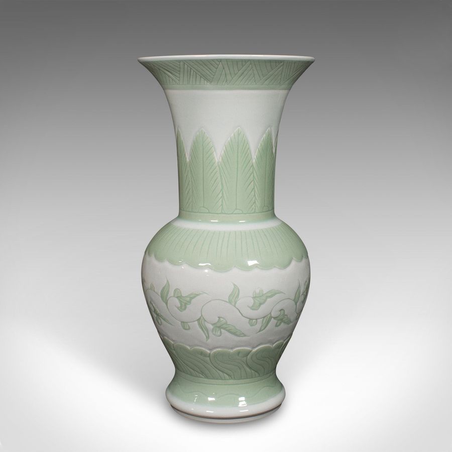 Antique Large Antique Flower Urn, Chinese, Celadon Ceramic Display Vase, Victorian, 1900