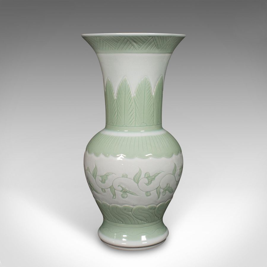 Antique Large Antique Flower Urn, Chinese, Celadon Ceramic Display Vase, Victorian, 1900