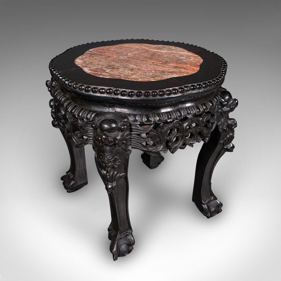 Antique Side Table, Chinese, Ebonised, Rouge Marble, Jardiniere Stand, Victorian