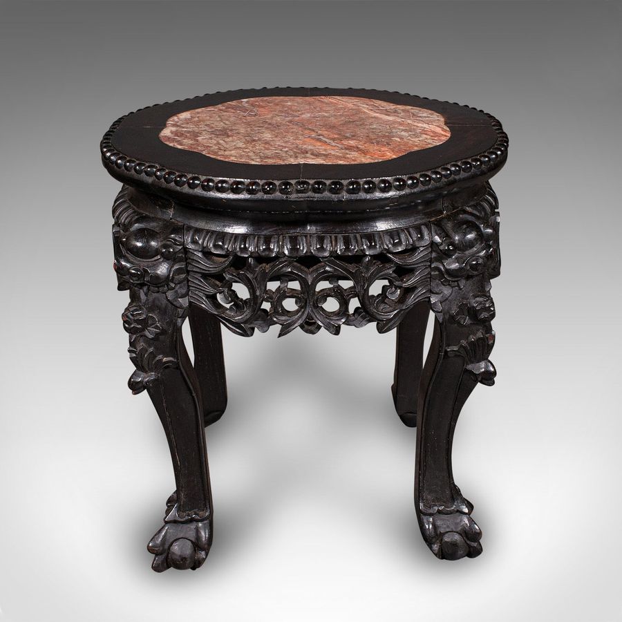 Antique Antique Side Table, Chinese, Ebonised, Rouge Marble, Jardiniere Stand, Victorian