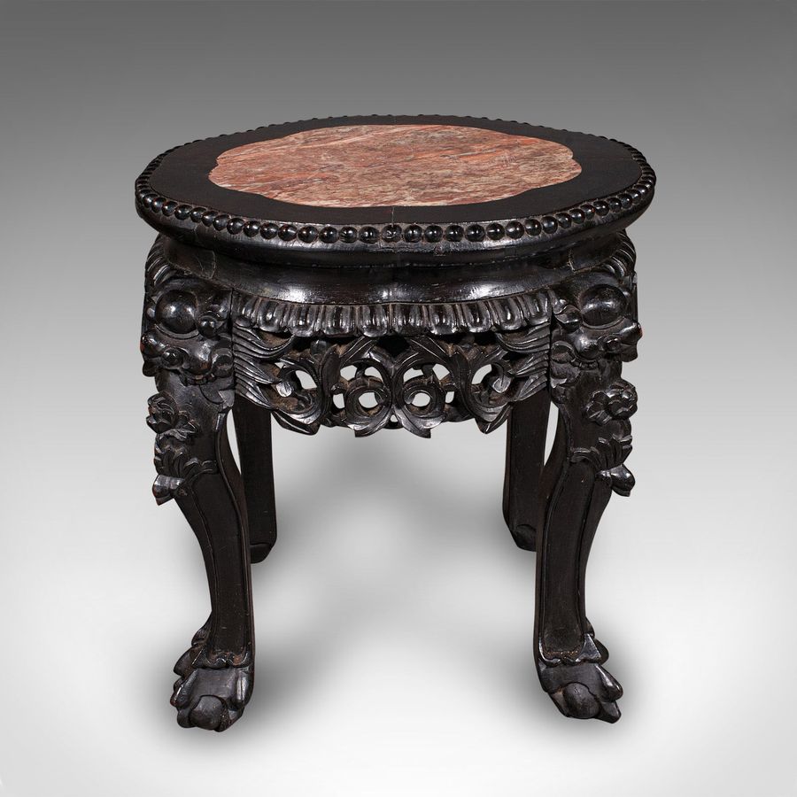 Antique Antique Side Table, Chinese, Ebonised, Rouge Marble, Jardiniere Stand, Victorian