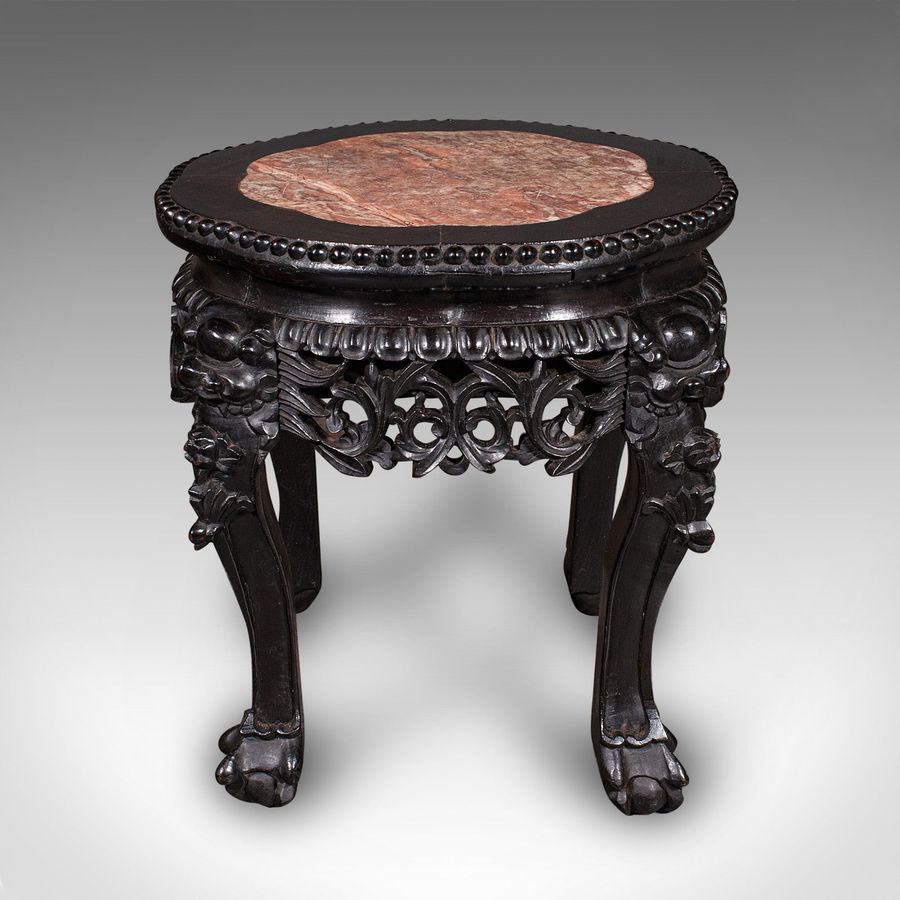 Antique Antique Side Table, Chinese, Ebonised, Rouge Marble, Jardiniere Stand, Victorian