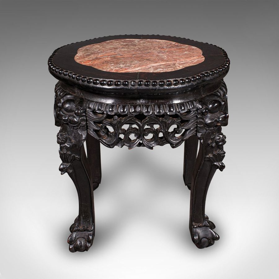 Antique Antique Side Table, Chinese, Ebonised, Rouge Marble, Jardiniere Stand, Victorian