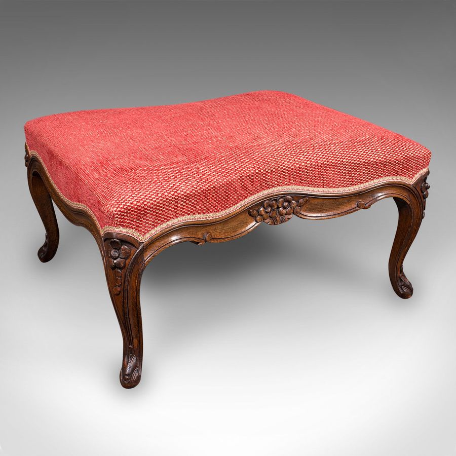 Large Antique Fireside Stool, English, Walnut, Footstool, Victorian, Circa 1850