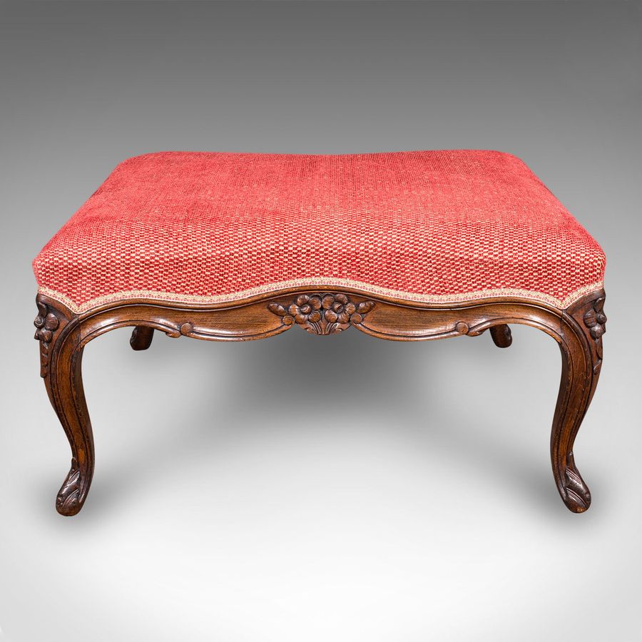 Antique Large Antique Fireside Stool, English, Walnut, Footstool, Victorian, Circa 1850