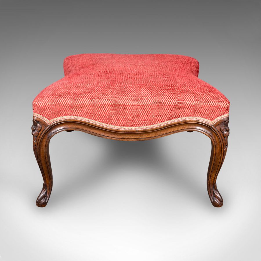 Antique Large Antique Fireside Stool, English, Walnut, Footstool, Victorian, Circa 1850