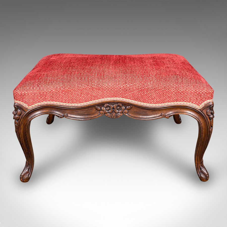 Antique Large Antique Fireside Stool, English, Walnut, Footstool, Victorian, Circa 1850