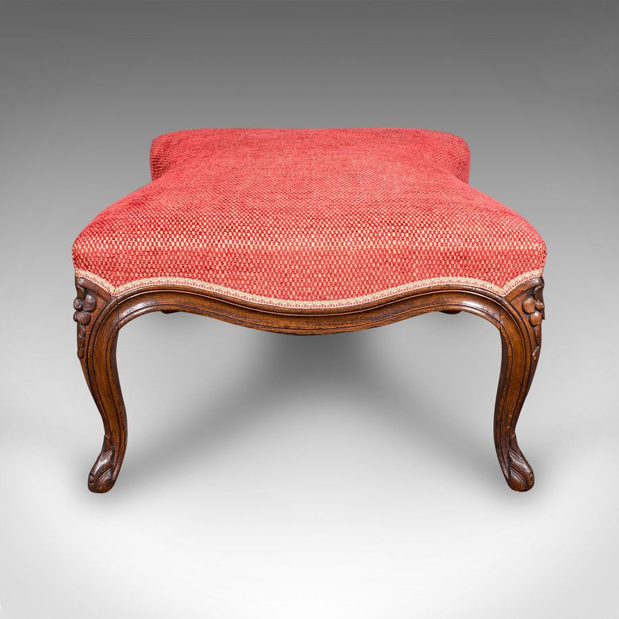 Antique Large Antique Fireside Stool, English, Walnut, Footstool, Victorian, Circa 1850